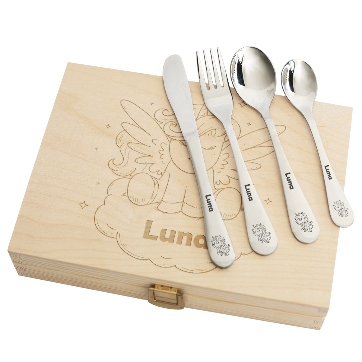 Coffret couverts licorne personnalisés pour enfant