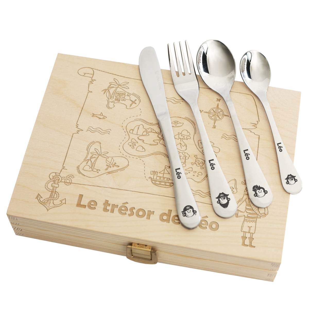 Ménagère couverts pirates singe personnalisés pour enfant