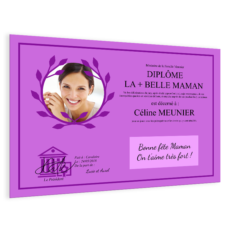 Diplôme personnalisé photo pour Maman