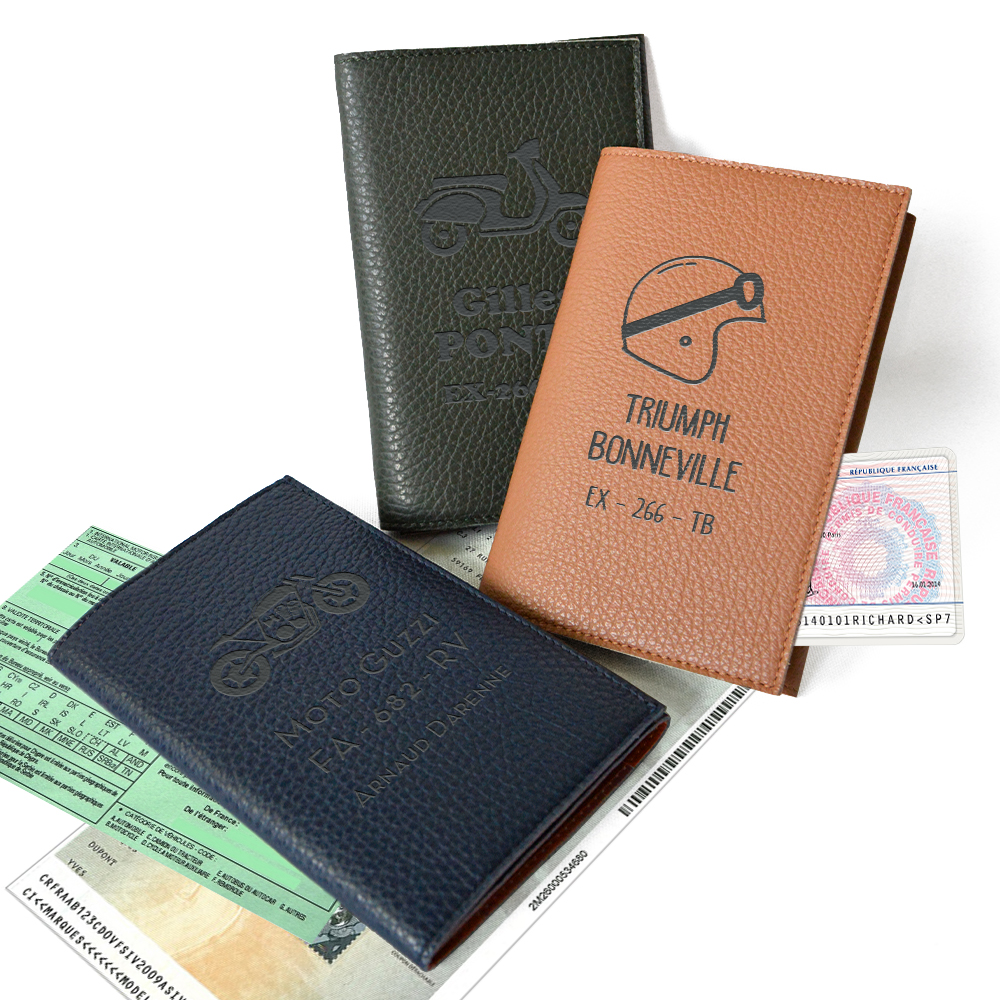 Porte-papiers croute de cuir – carte grise – permis de conduire