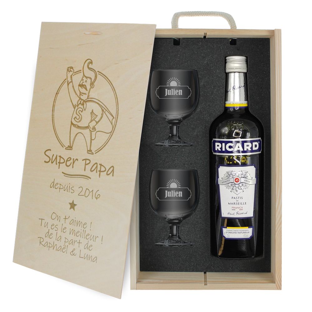 Coffret cadeau Ricard personnalisé fête des pères - Super Papa - cadeau papa
