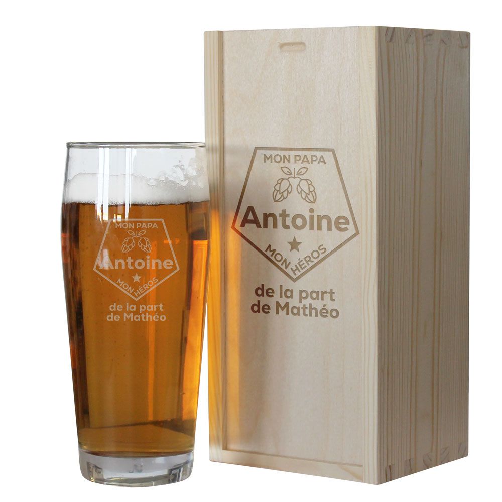 Verre à bière de Papa personnalisé - Mon Papa Mon Héros - cadeau fête des pères