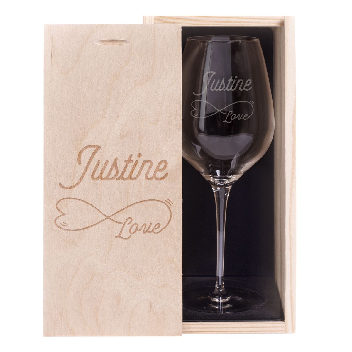 Verre à vin Amour gravé - avec coffret en bois - Cadeau Saint Valentin