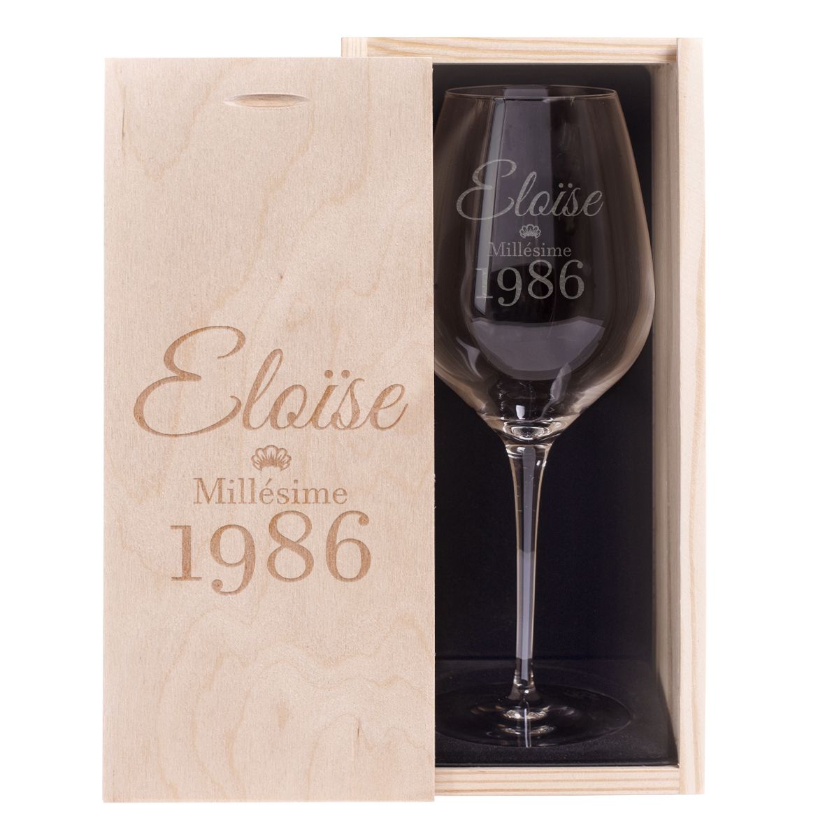 Verre à vin anniversaire gravé - avec coffret en bois - Cadeau anniversaire