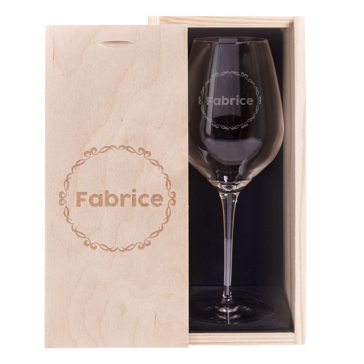 Cadeau anniversaire - Verre à vin prénom gravé - avec coffret en bois