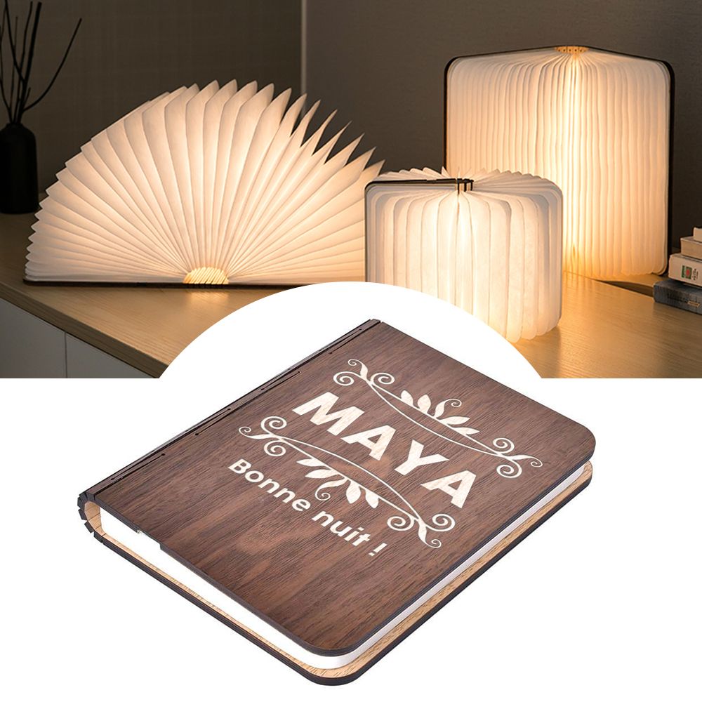 Lampe Livre lumineux personnalisée Prénom - Noyer