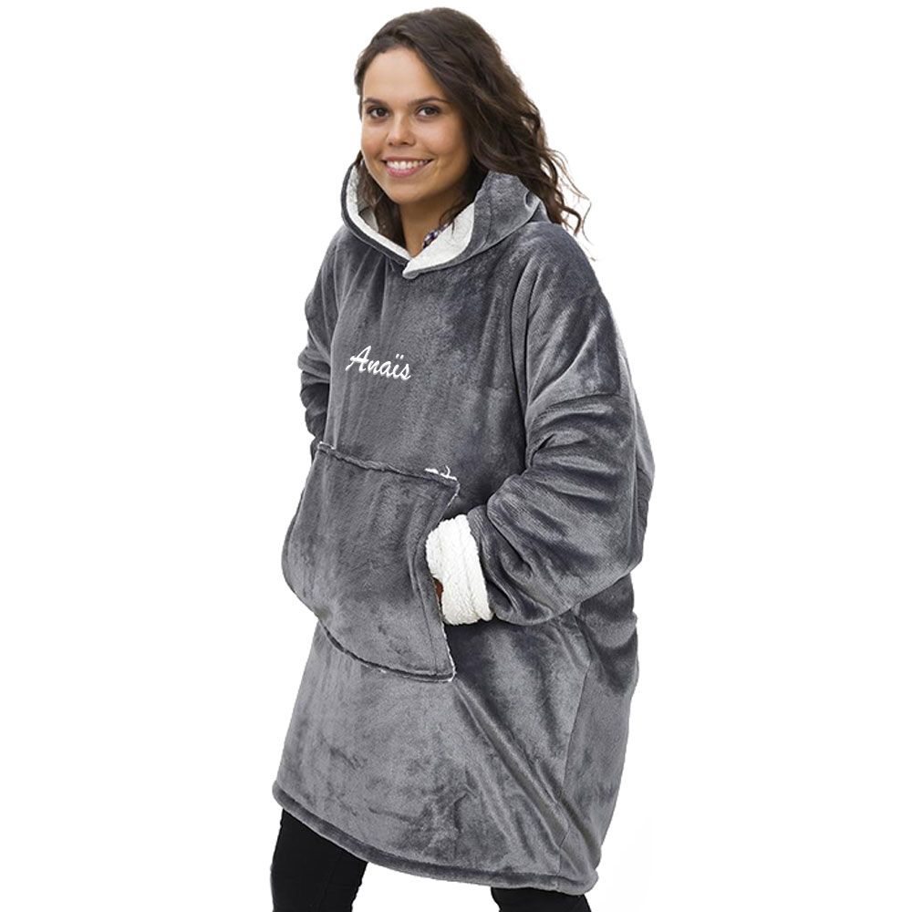 Plaid poncho personnalisé à capuche - Anthracite