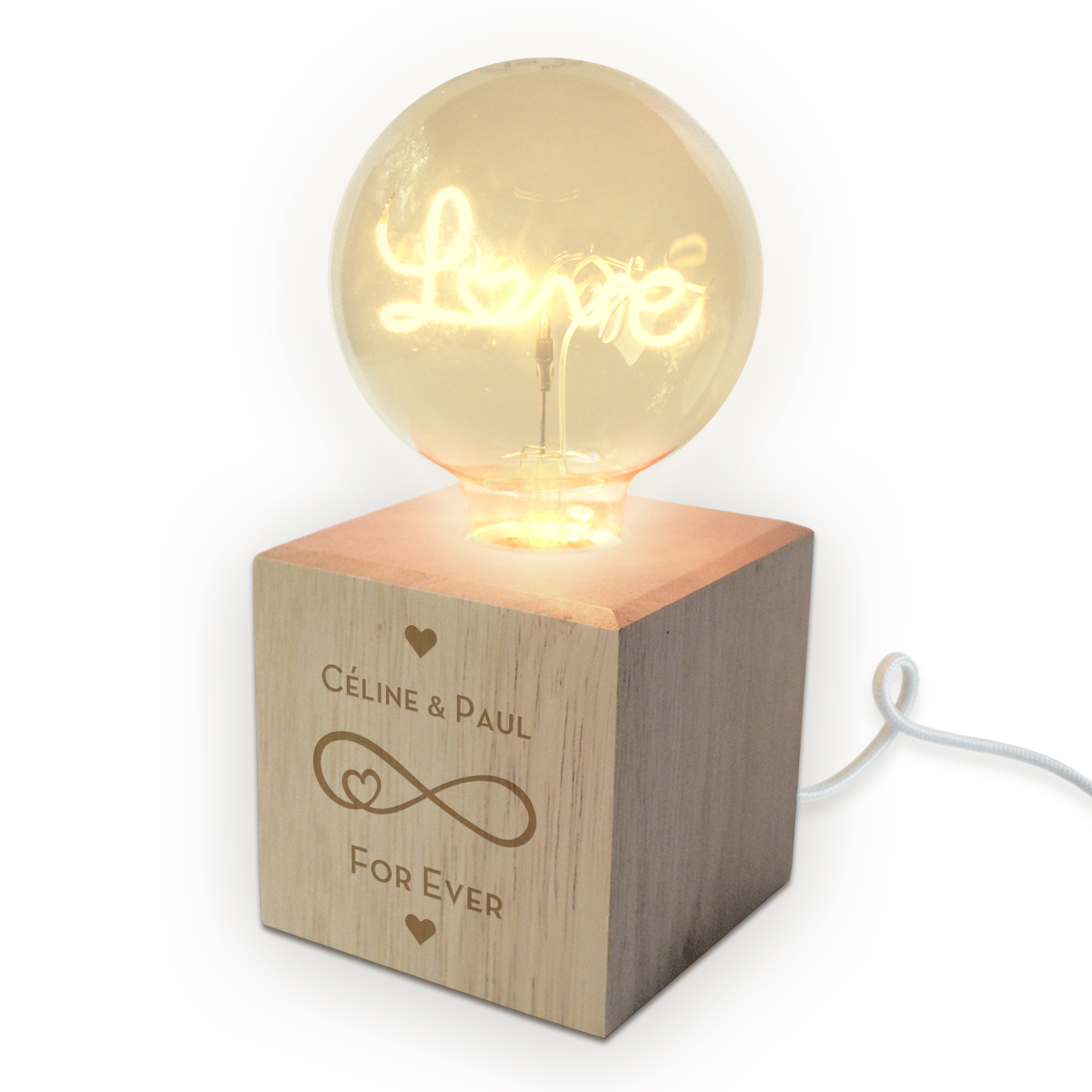 Lampe LED filament Amour personnalise