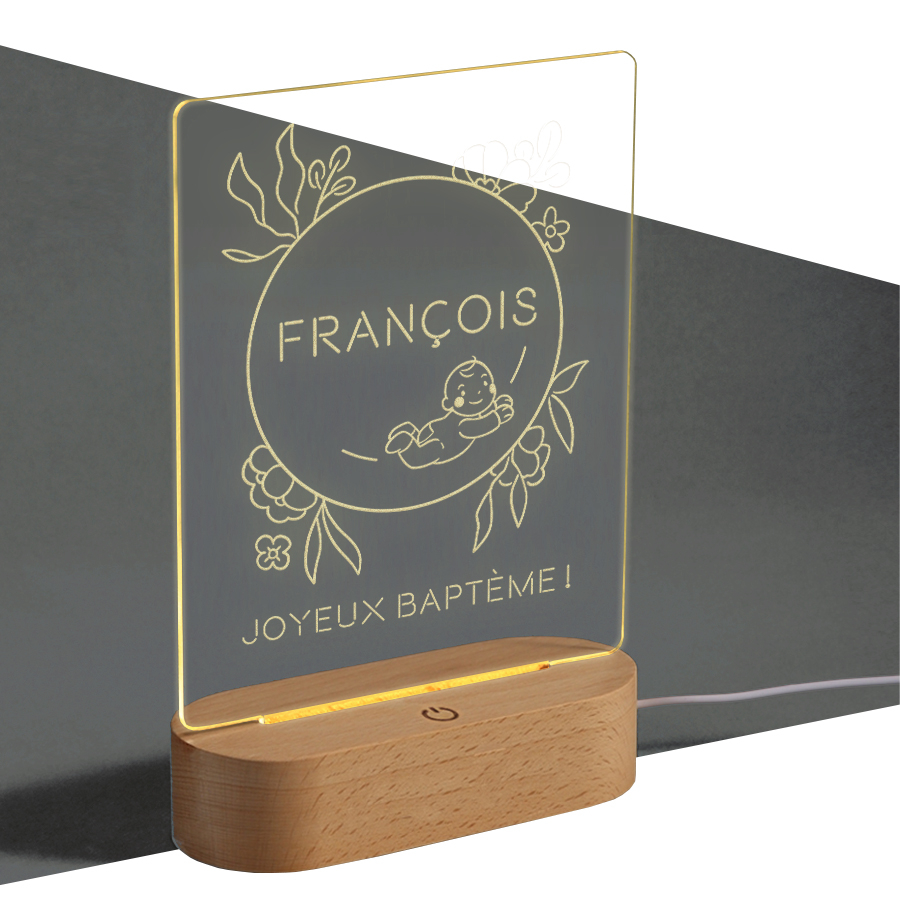 Lampe LED personnalisée Baptême