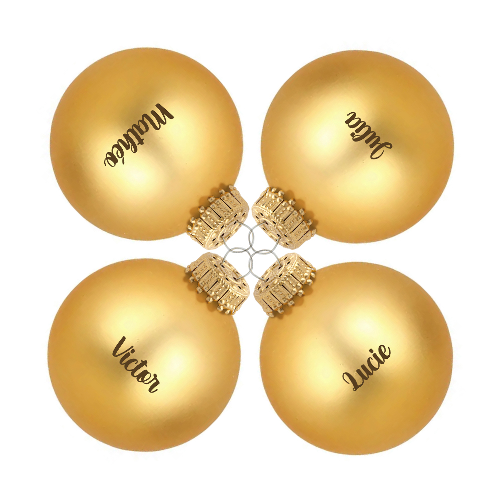 Boules de Noël dorées en verre gravées d'un prénom