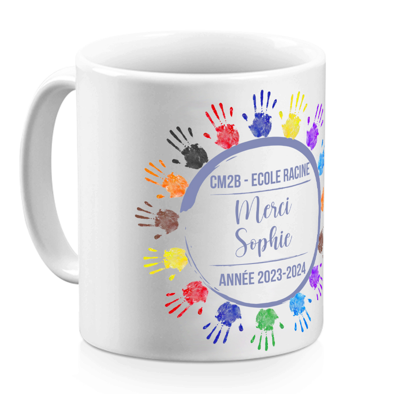cadeau maîtresse d'école - Mug farandole de menottes personnalisé