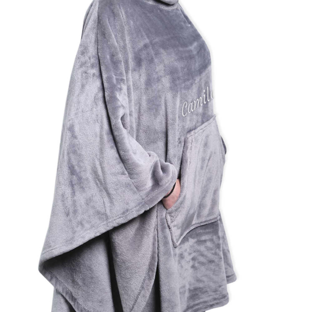 Plaid polaire poncho anthracite personnalisé