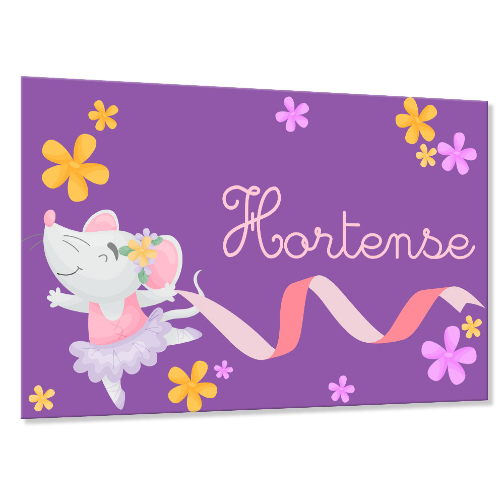 Plaque de porte enfant souris ballerine personnalisée prénom