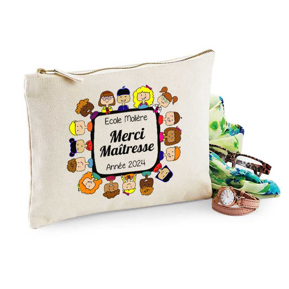 Pochette multi-usage Merci Maîtresse - cadeau maîtresse - cadeau maître - cadeau ATSEM