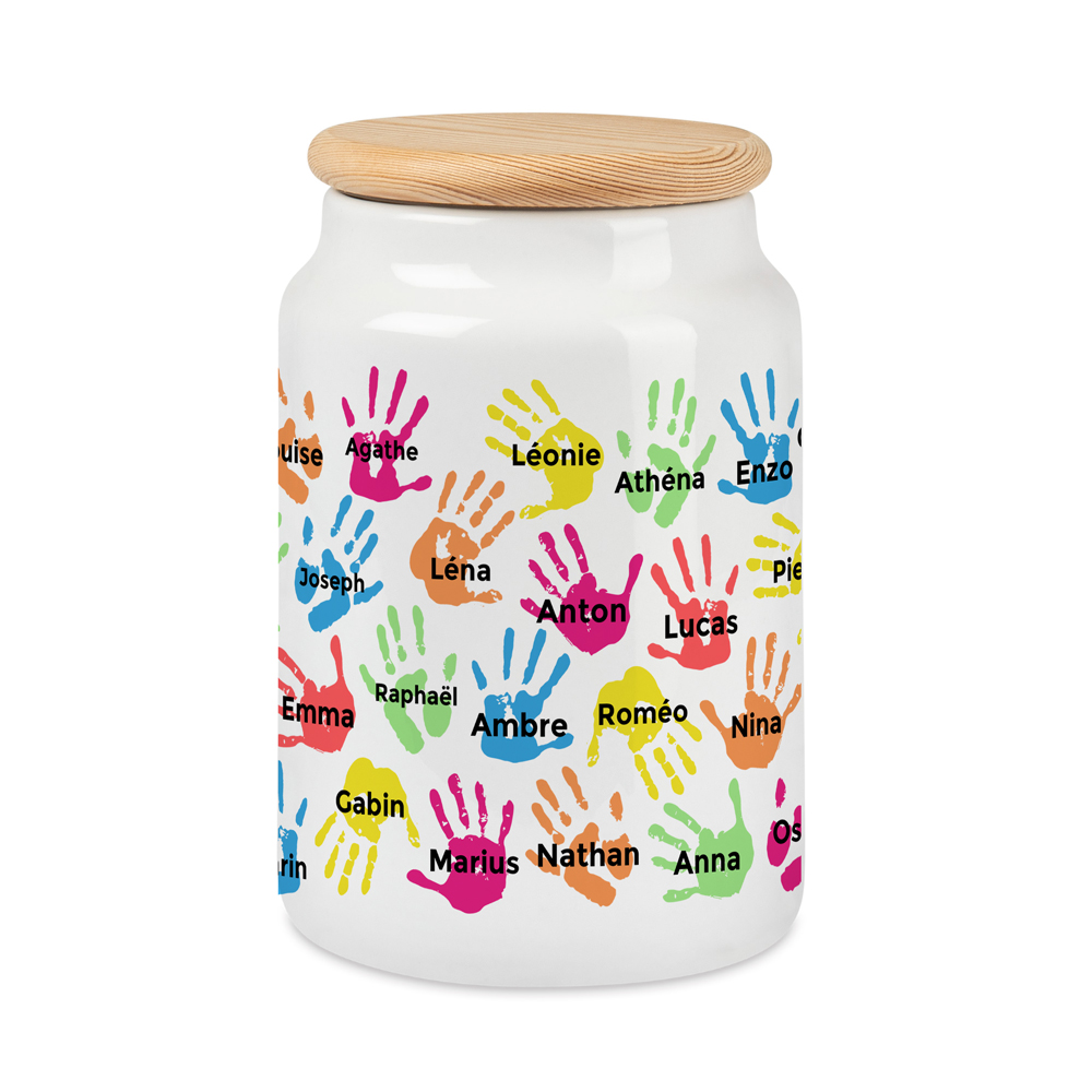 Pot à cookies Mains d'enfants personnalisé de leurs prénoms