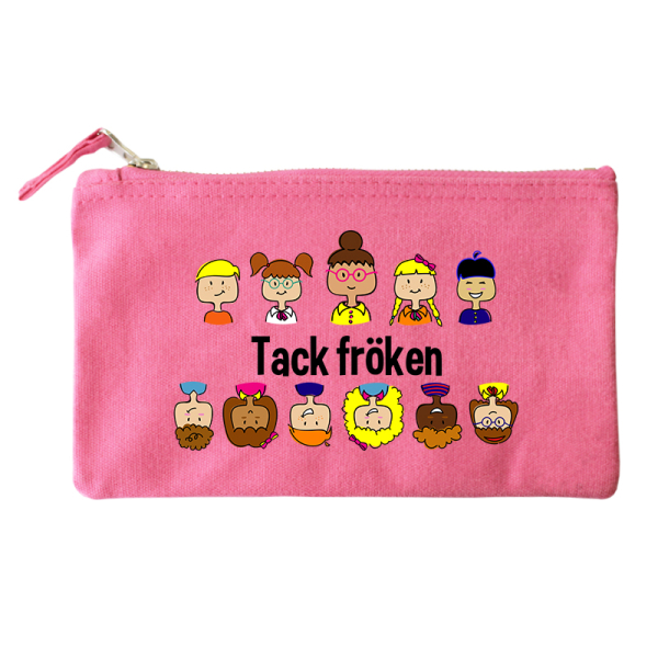 Liten bomullspåse med Tack fröken tryckt