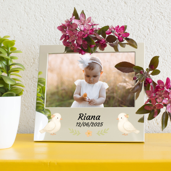 Tryckt fotoram för födelse eller dop